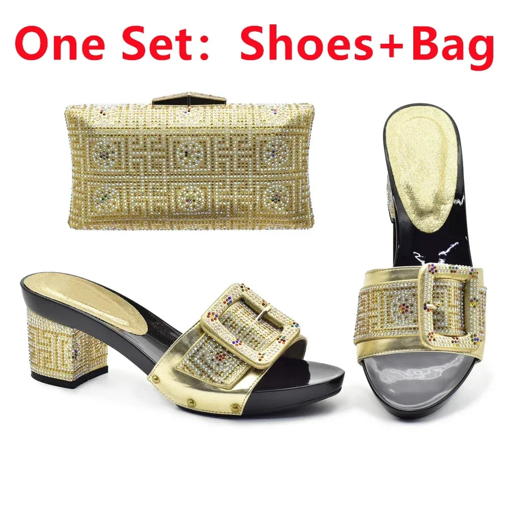 Peep Toe Slingback Pumps & Matching Bags – Italian Style Party Shoe Set with Rhinestone Luxury (Sizes 37-43)