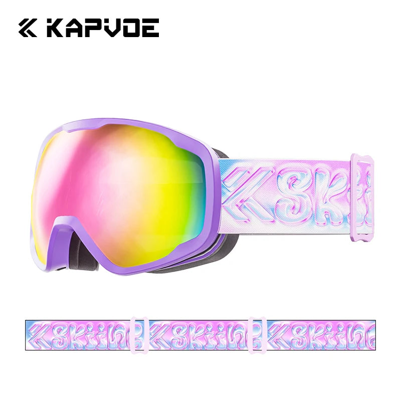 Kapvoe Kids Snow Goggles Skiing Sunglasses Professional Anti-fog Child Snowboard Goggles Double UV400 Kids Mask Glasses