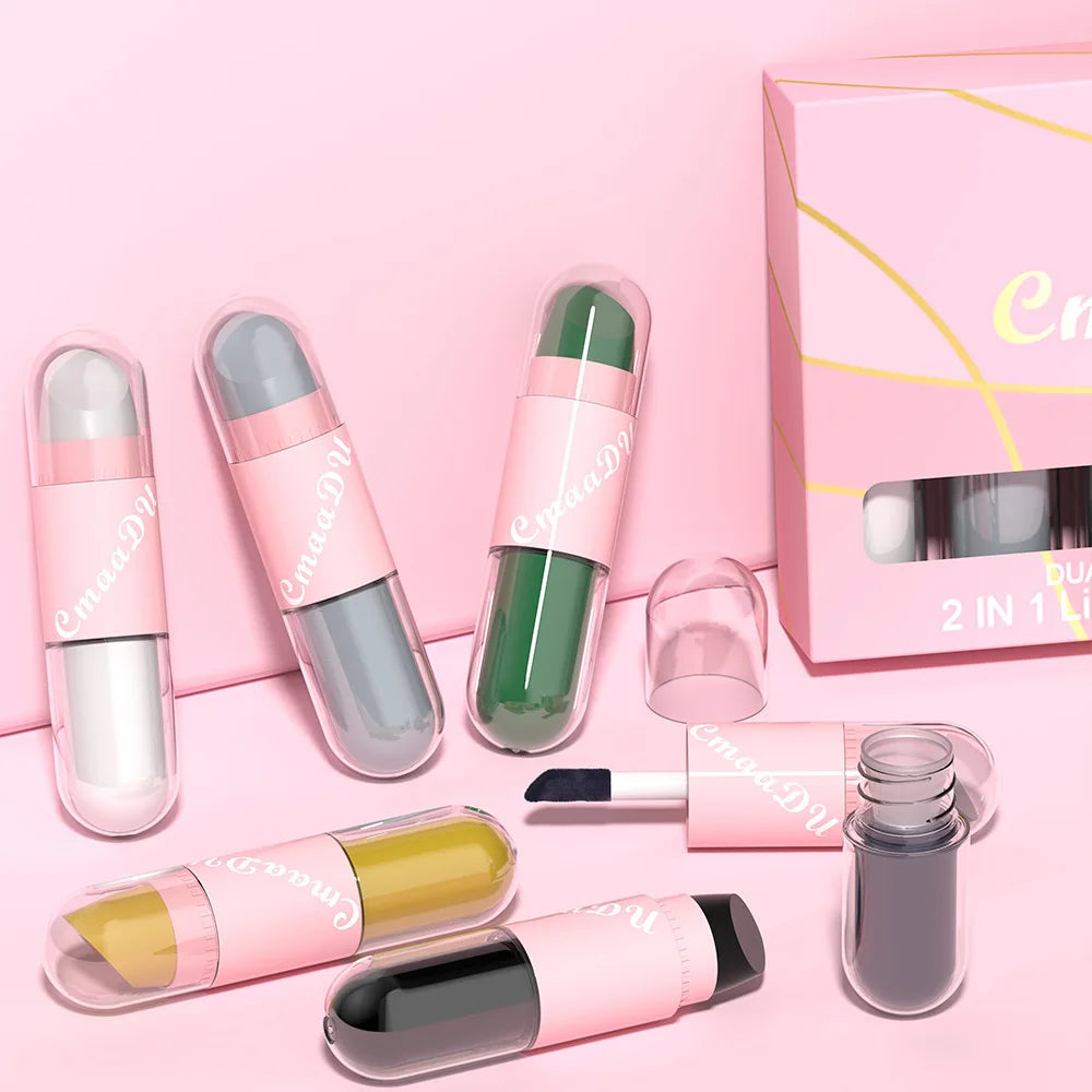 CmaaDu 2 IN 1 lipstick lip & glosses 6-piece matte Lipstick Face Color waterproof small size light weight easy to carry