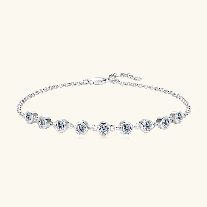 Anziw Real 925 Silver Bubble Bracelet 3mm Bezel Round Cut D Color Moissanite Bracelet for Women Jewelry Gifts with Certificate