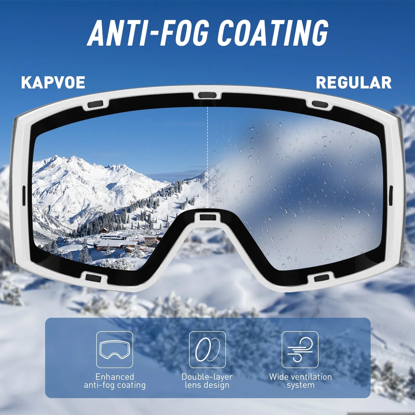 KAPVOE Winter Outdoor Ski Goggles Double Magnet Adsorpt Layers UV400 Anti-fog Coatings Snowmobile Snowboard Skiing Men Women
