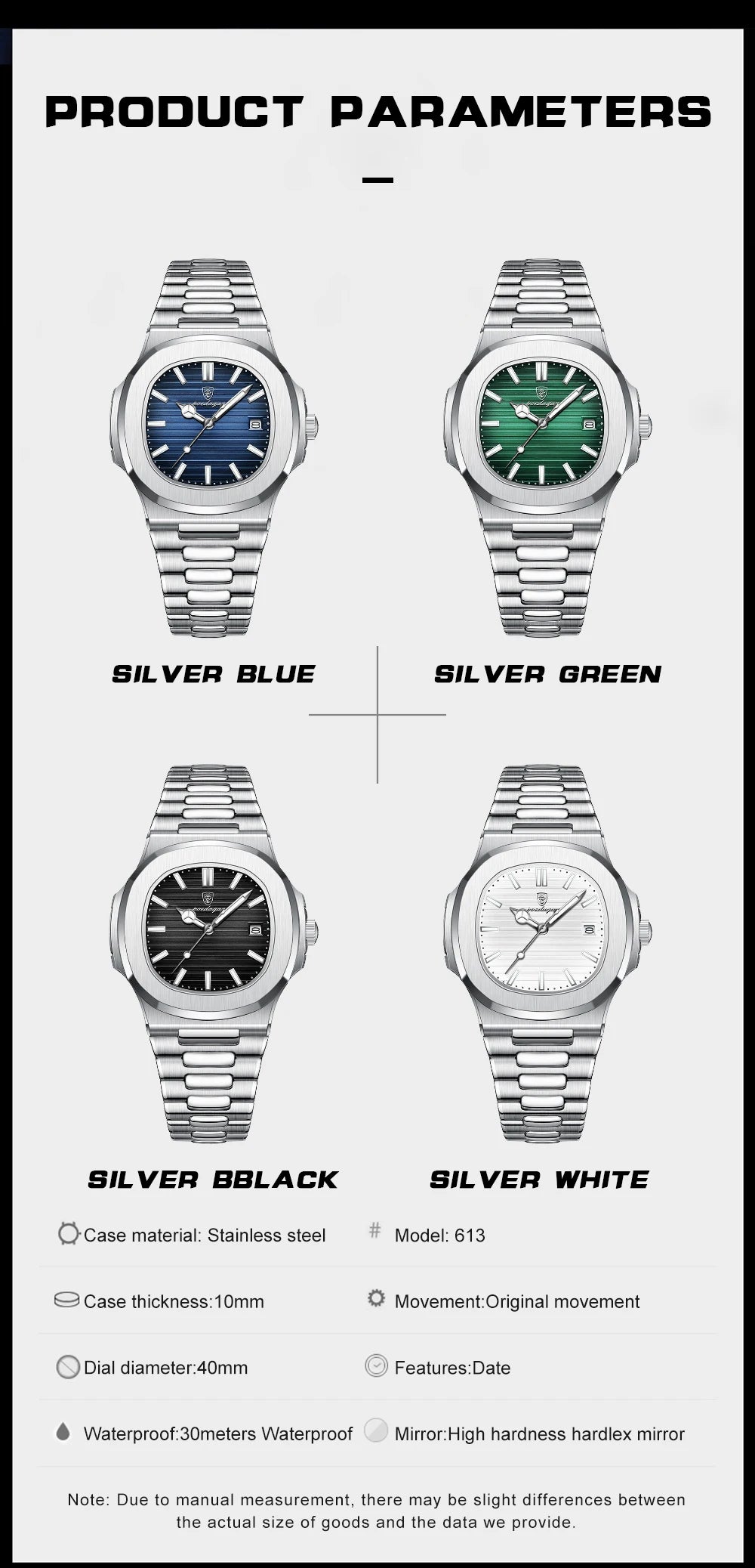 POEDAGAR Square Luxury Men Wristwatch Waterproof Luminous Date Stainless Steel Male Clock Business Sports Quartz Watches For Men