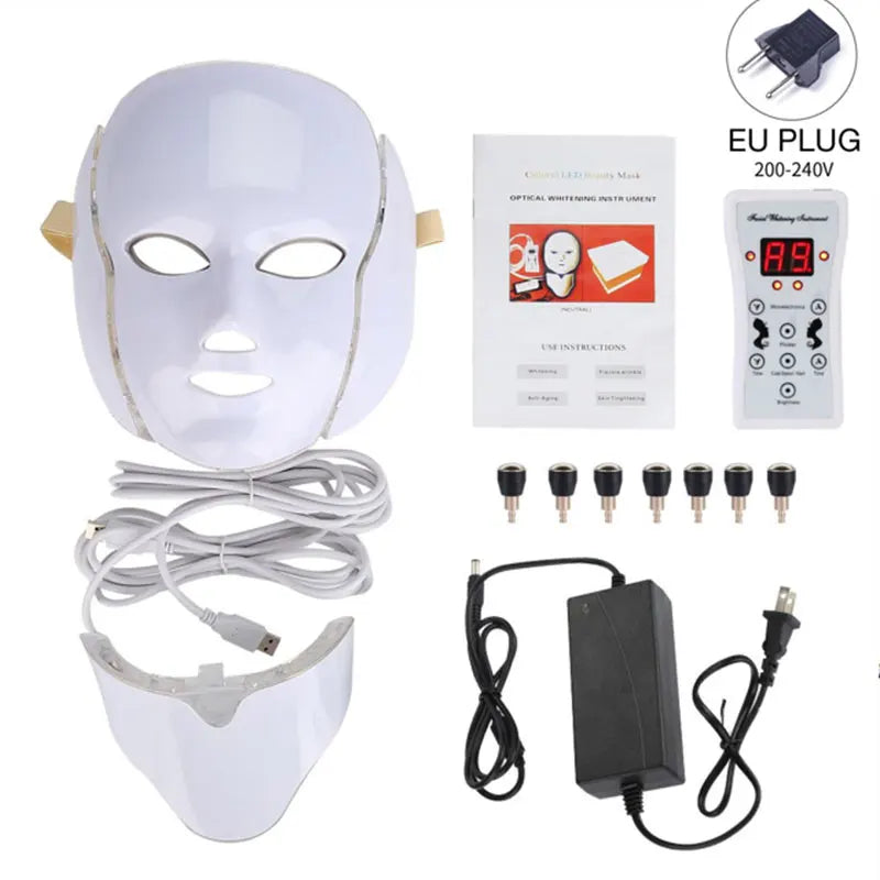 Led Face Neck Mask Light Therapy 7 Colors Photon Blue Red Light Maintenance Beauty Skin Rejuvenation Home Facial Skin Care Mask