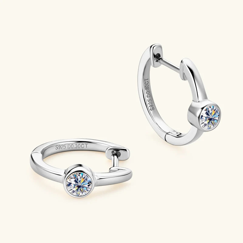 Lnngy Sterling Silver Earrings 925 Exquisite Bezel Setting 4MM 0.3CT Moissanite Hoop Earring For Women Temperament Fine Jewelry