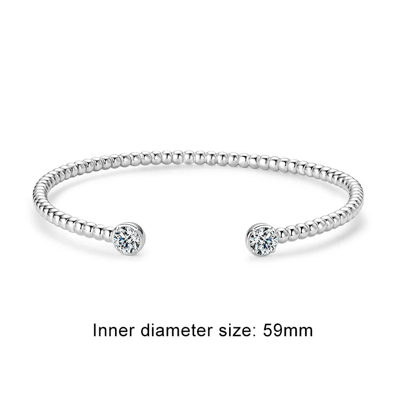 Lnngy Sparkling Moissanite Bracelets For Women Girl Original and Pure 925 Sterling Silver Cuff Bracelet Open Wrist Jewelry Gift