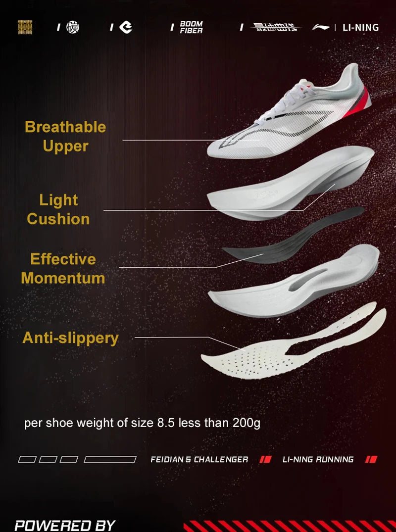 Li-Ning Men FEIDIAN 5 CHALLENGER Racing Running Shoes SUPER BOOM Cushion CARBON-FIBER PLATE Anti-Slippery Sport Sneakers ARMV001
