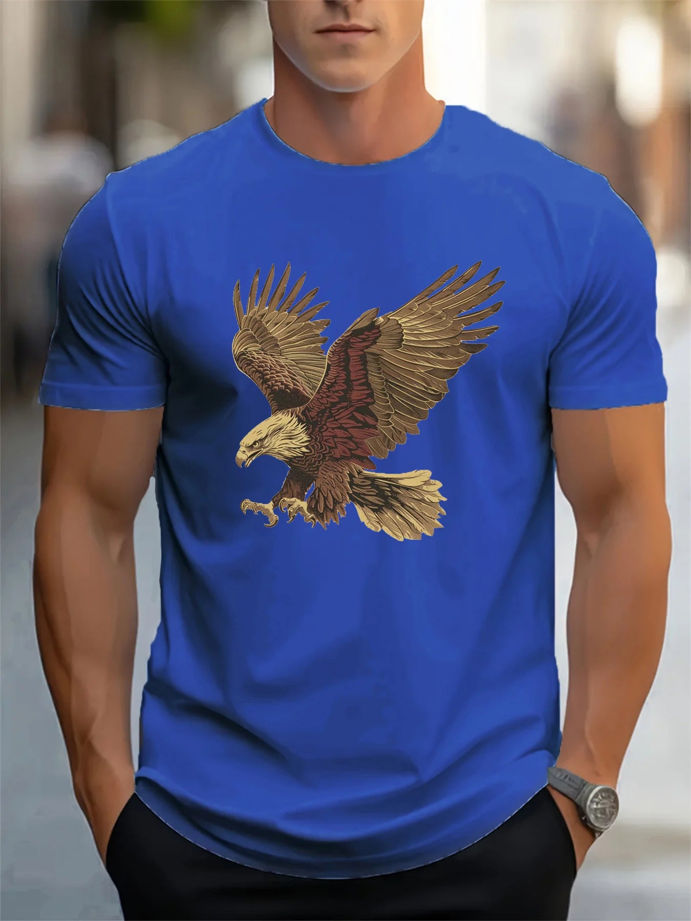 🦅 Men’s Summer 100% Cotton Casual T-Shirt,Eagle Print | Loose Fit | Round Neck | Breathable Comfort