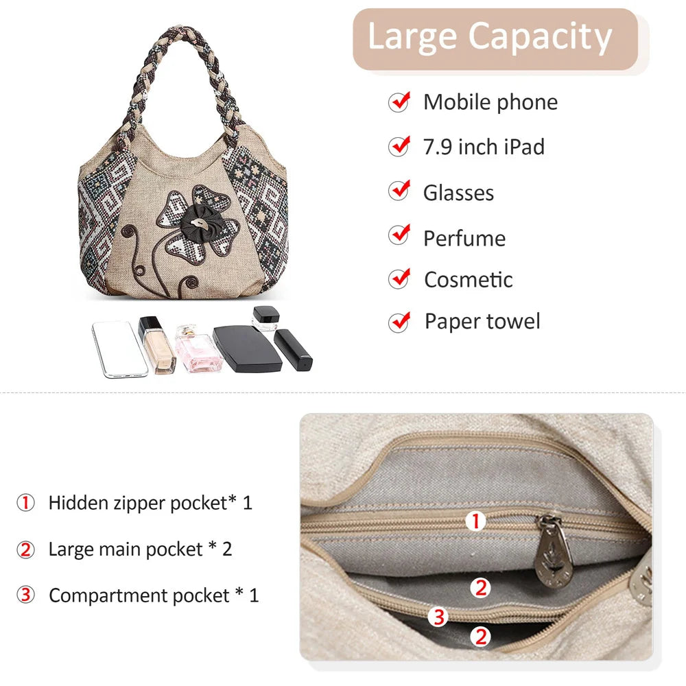 MOTAORA Women Handbags Vintage Canvas Bag Ladies Canvas Handbag Casual 2025 Woven Small Handbag Fabric Gout Craft Female Handbag