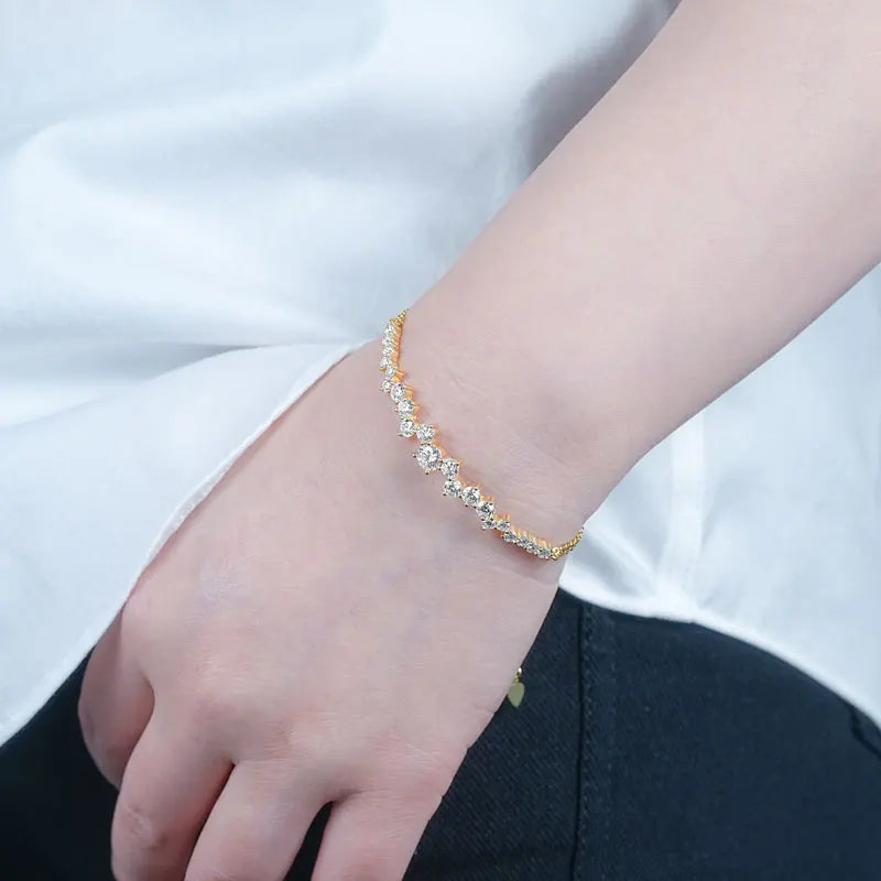 Lnngy Moissanite Bracelet With Certificate 925 Sterling Silver Adjustable Double Chain Bracelets for Women Wedding Jewelry Gift