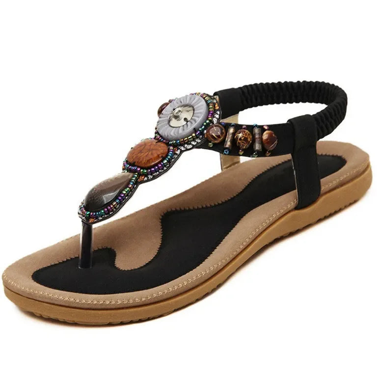 TIMETANG مقاس كبير 35-42 صنادل نسائية من البولي يوريثان أحذية كاجوال نسائية مزينة بالخرز وشريط مطاطي أحذية مسطحة أنيقة