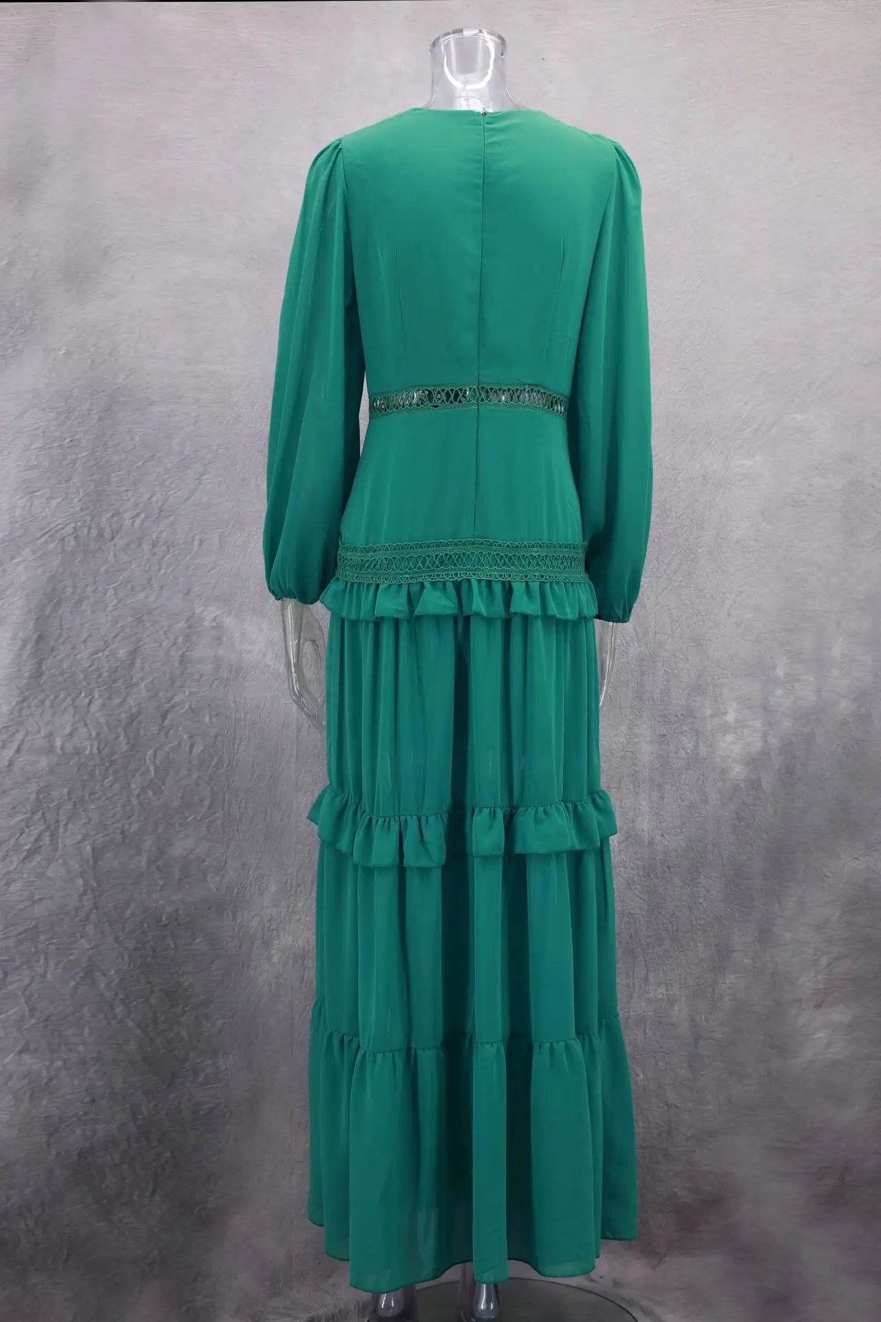 Maxi Dress Ruffles Long Sleeve Hollow Out Evening Dresses Party Chic Robe Green Blue Purple New In Holiday Summer