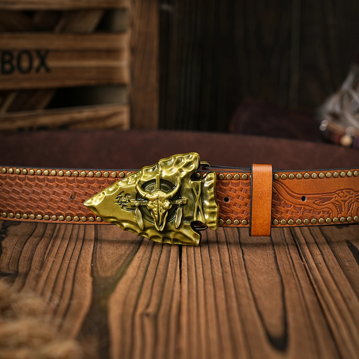 Men - Women - Western Denim - pu leather - Belt - Vintage jeans with floral carved buckle belt