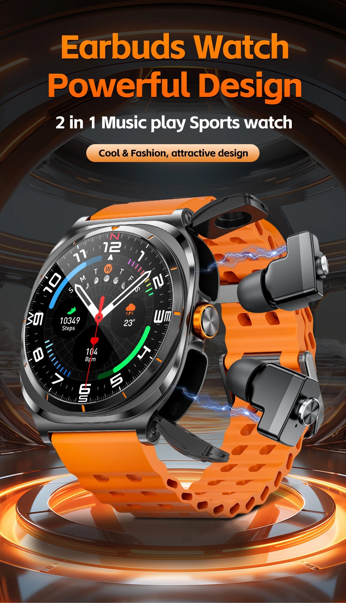 LIGE New Smart Watch With 2 in 1 TWS Wireless Headset Bluetooth Call 1.53" AMOLED Screen 400mAh IP67 Waterproof Sport Smartwatch