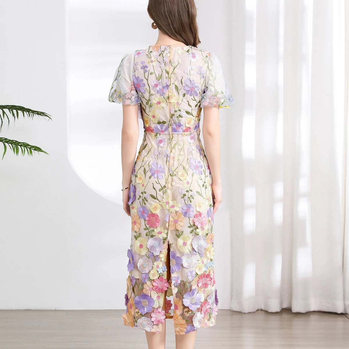 Summer High-end Embroidery Lace Prom Dress Women French Luxury 3D Flower Short Sleeve Long Dress Party Bodycon Holiday Vestido