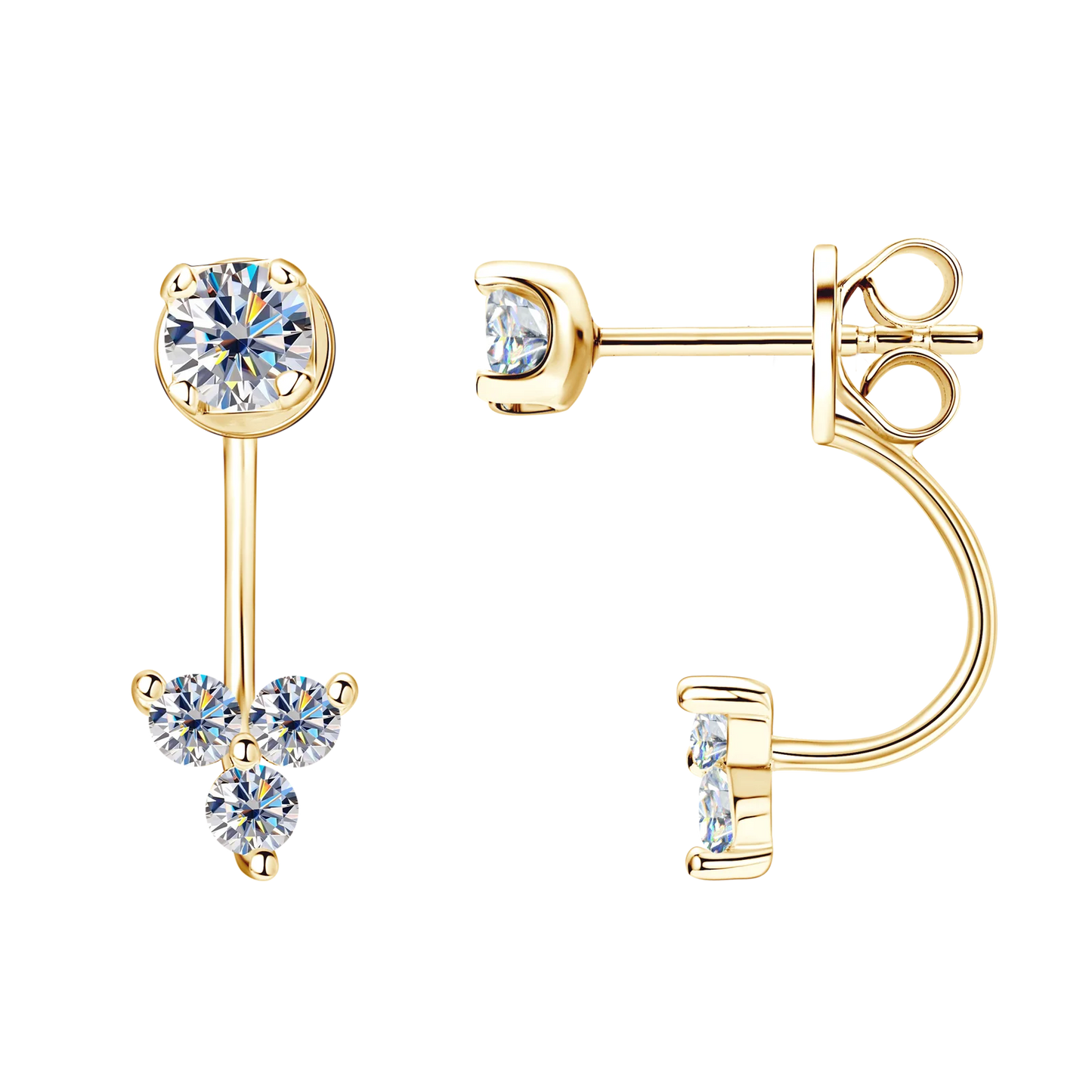 Lnngy Front Back Double Sided Moissanite Stud Earring Pendientes Plata 925 Sterling Silver Earrings For Women 2 in 1 Ear Jewelry