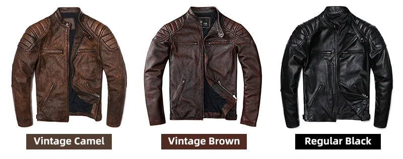 Vintage Camel Yellow Genuine Leather Biker Jacket – Slim Fit Cowhide Men’s Motorcycle Coat