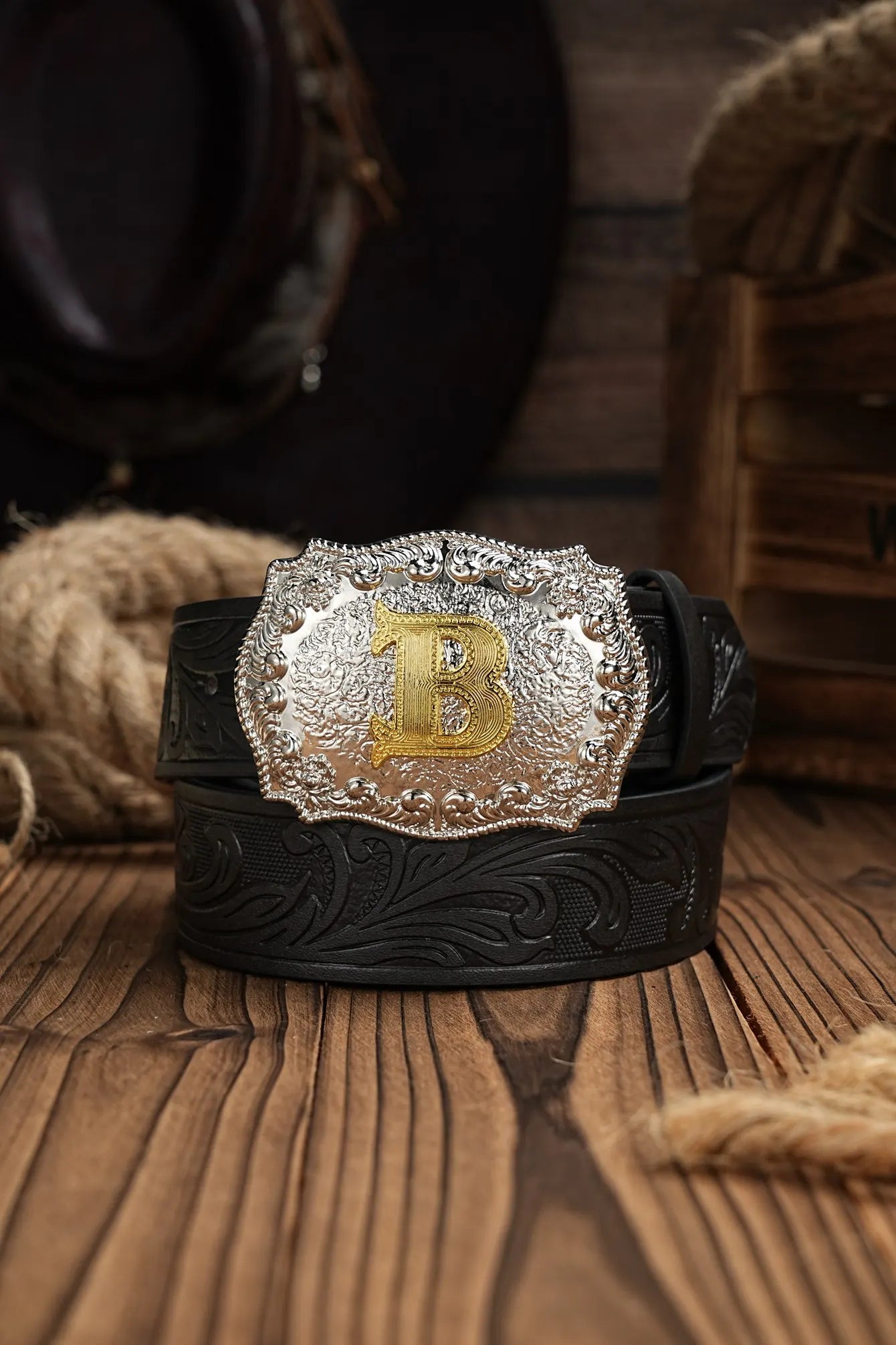 Western Cowboy PU Leather Belt - Men Waist Strap Bull Decoration Floral Engraved for Jeans