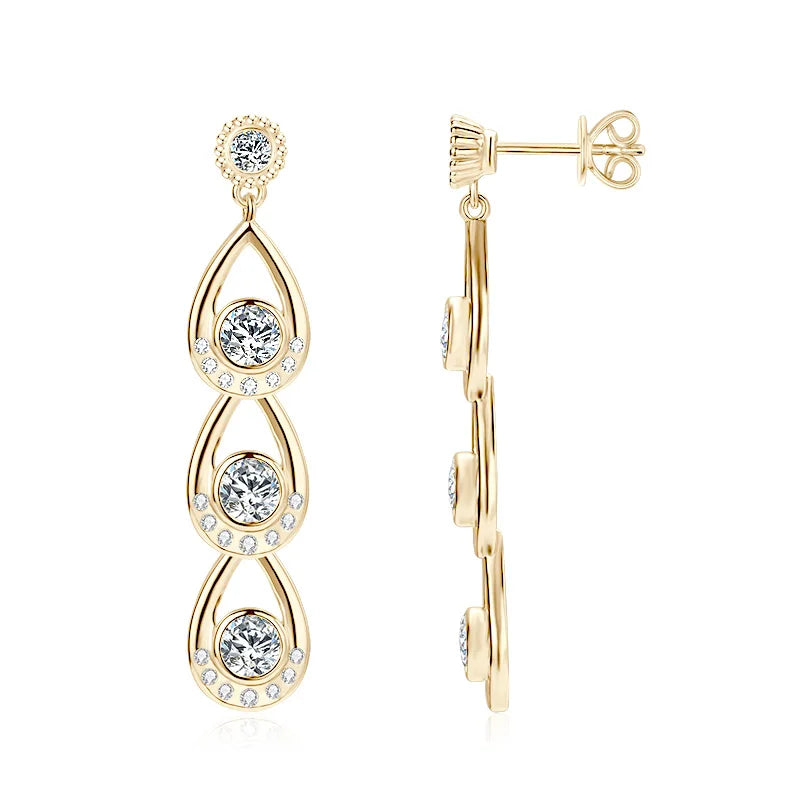 Lnngy 925 Sterling Silver 4mm&3mm Moissanite Drop Earrings For Women Girl Exquisite Tassel Chain Earring Wedding Jewelry Gift