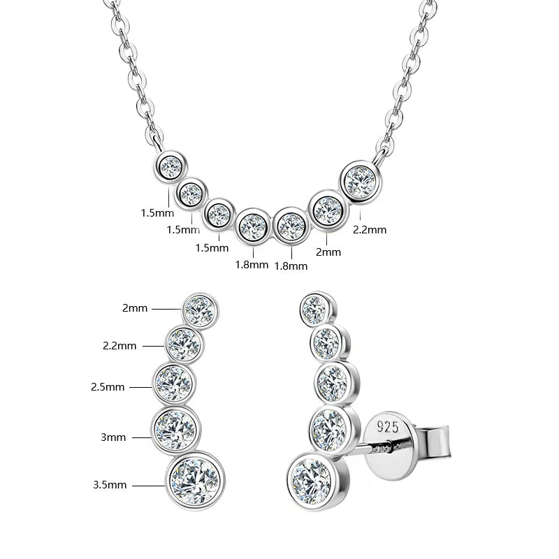 IOGOU 2024 Bezel Moissanite Jewelry Set Silver 925 Bubble Pendant Necklace Stud Earrings Women's Gift Valentine Day Christmas