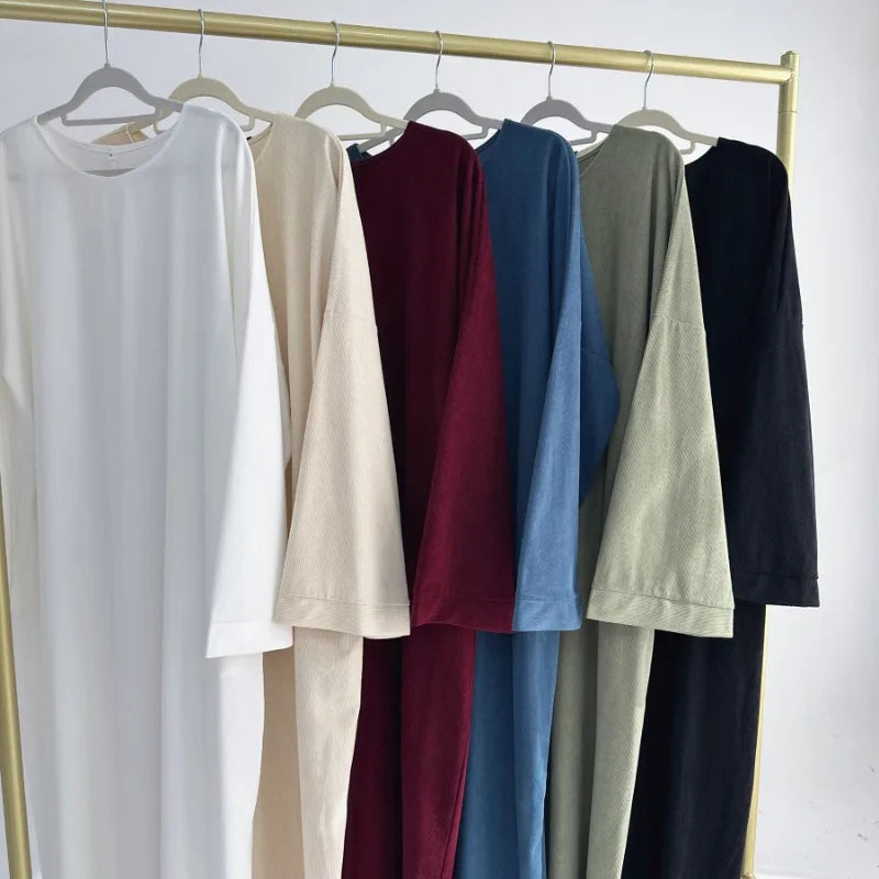 Warm Arabic Corduroy Abaya Dress for Women Ramadan Dubai Women Modest Muslim Coat Winter Islam Clothing New Turkey Solid Robe