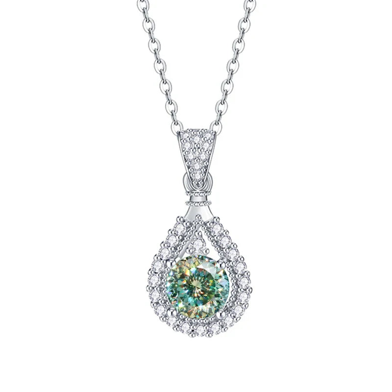 JoyceJelly 1CT Colorful Moissanite Necklace Sterling Silver 925 Jewelry Female Water Drop Shaped Pendant Top Quality Dating Gift