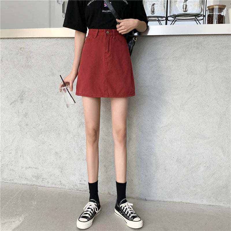 Spring New Women's Denim Skirt A-Line Flared Skirts Butt Covering Body Slimming f-length for plus Size MM