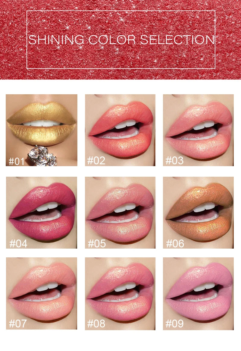 Black tube gold shiny lipstick, pearl moisturizing lipstick 9 colors available