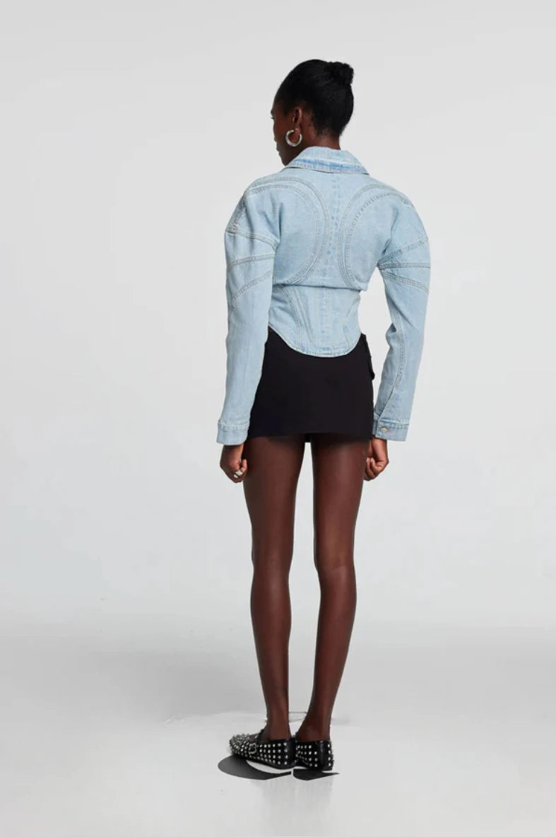 FMIYYOY Design sense women's fishbone denim jacket women's 25 spring new style high-end design sense short top regular style
