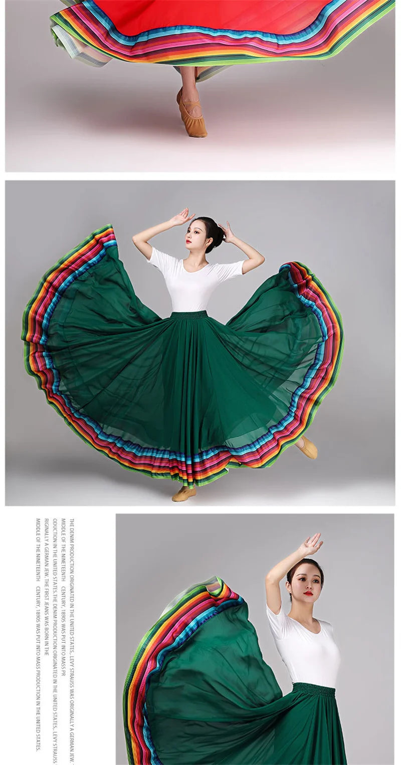 Streetwear Elegant Dance Performance Skirt Women Chiffon Skirts Rainbow-edge Elastic-Waist 720-Degrees Square Danc Maxi Skirts