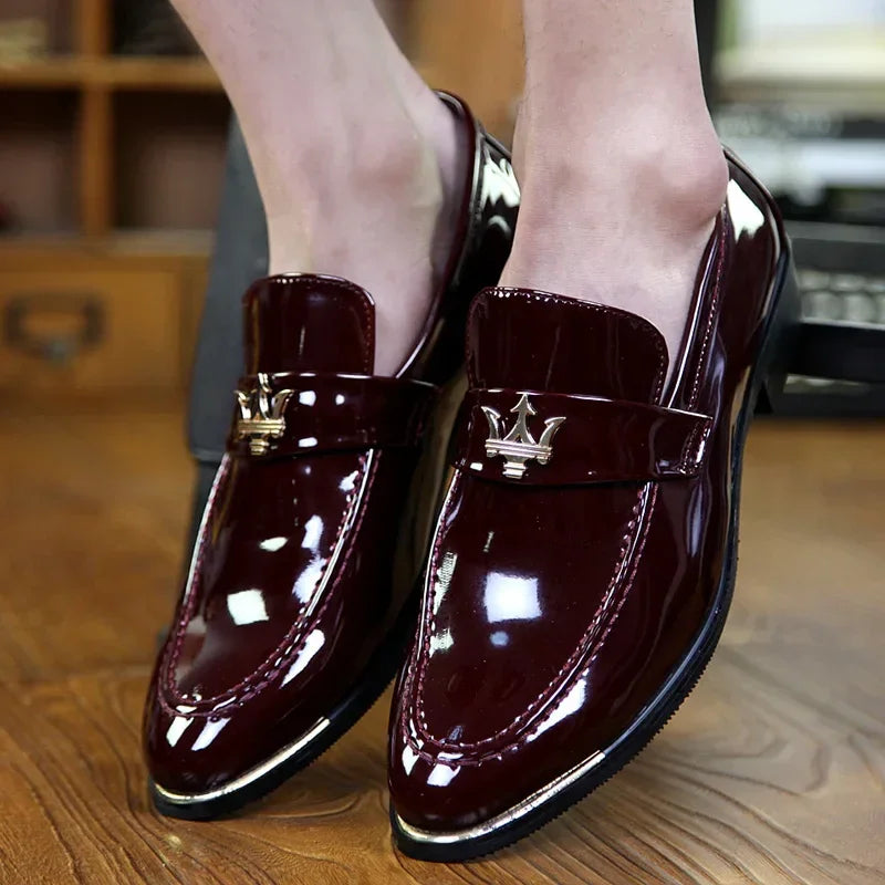 Men Glitter Leather Loafers – Pointed Toe Slip-On Party Dress Shoes