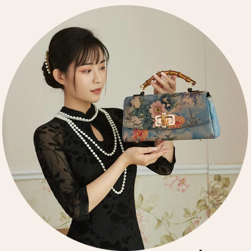 MOTAORA 2025 New Vintage Evening Bags Cheongsam Leather Handbag Women Boston Bag Luxury Designer Handmade Ladies Shoulder Bags