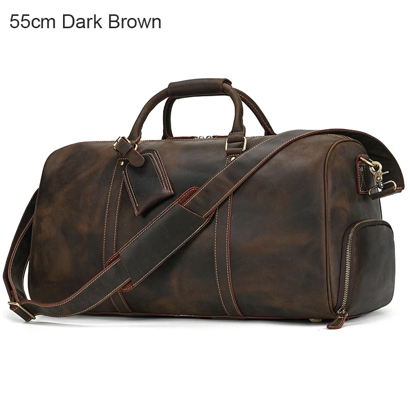 Luxury Genuine Leather Men Women Travel Bag Cow Leather Carry On Luggage Bag Travel Shoulder Bag Male Female Weekend Duffle Bag