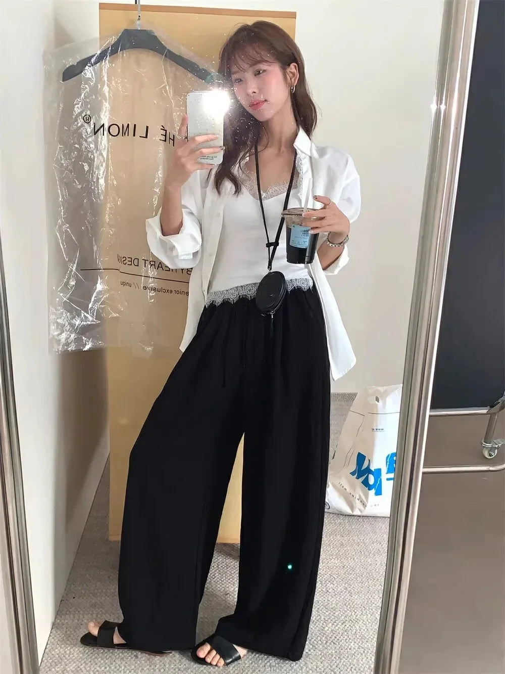 Slimming Wide Leg Cotton Linen Loose Fit Thin High Waist Casual Solid Color Summer Trousers for Women Elegant Drapey Style