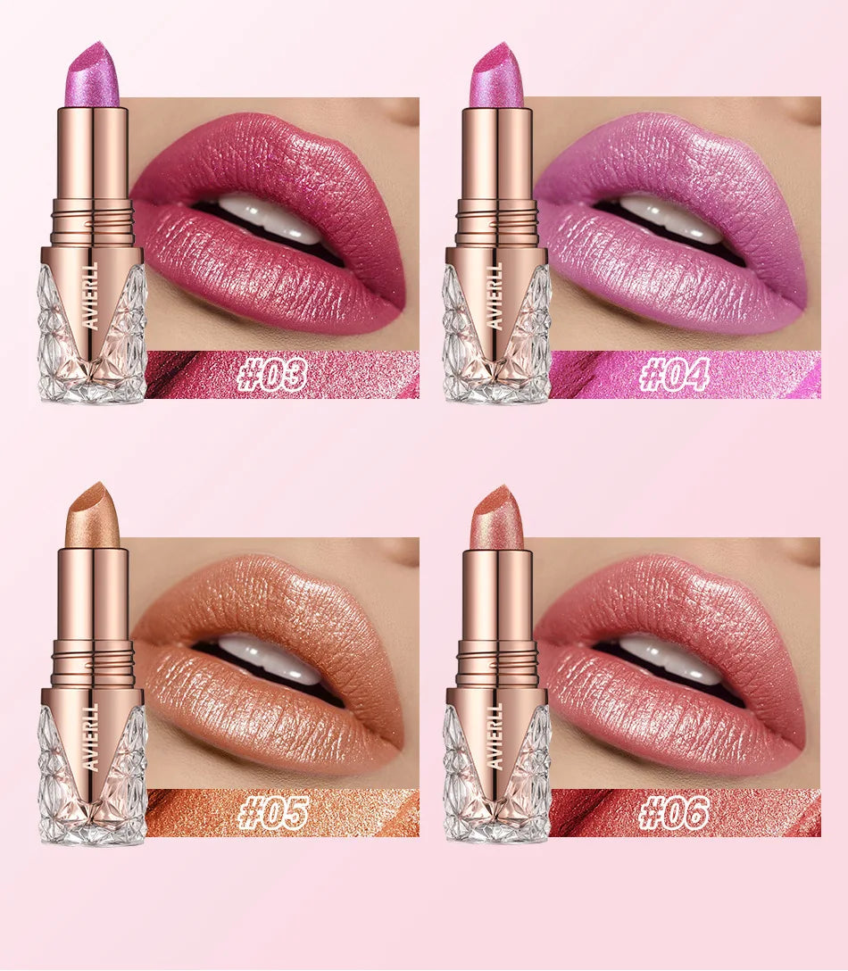 6 Colors 3 in 1 Pearlescent Sparkling Lipstick Matte Glitter Waterproof Long Lasting Pearl Shine Lip Gloss Shimmer Sexy Makeup