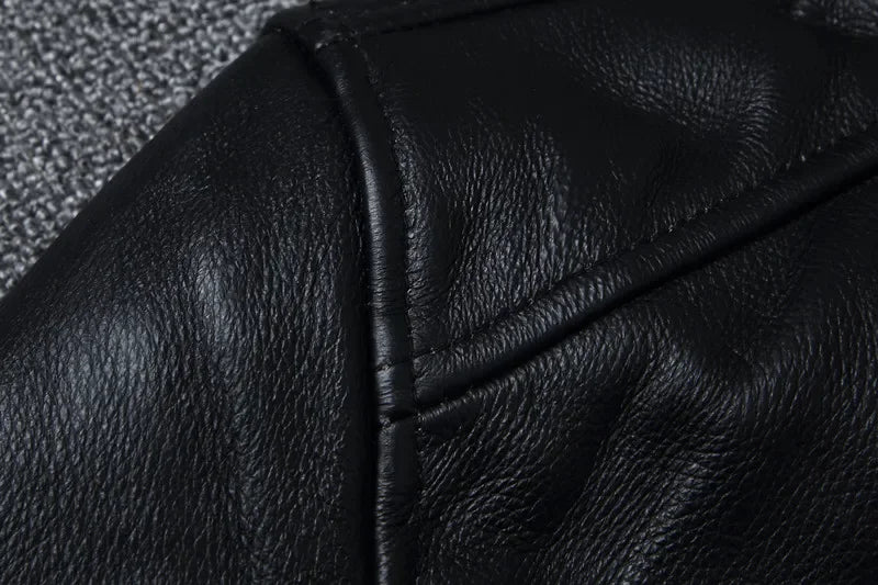 Top Layer Cowhide Slim Fit Stand Collar Motorcycle Suit Men's Leather Jacket Soft Cowhide Large Size Jacket Fashion