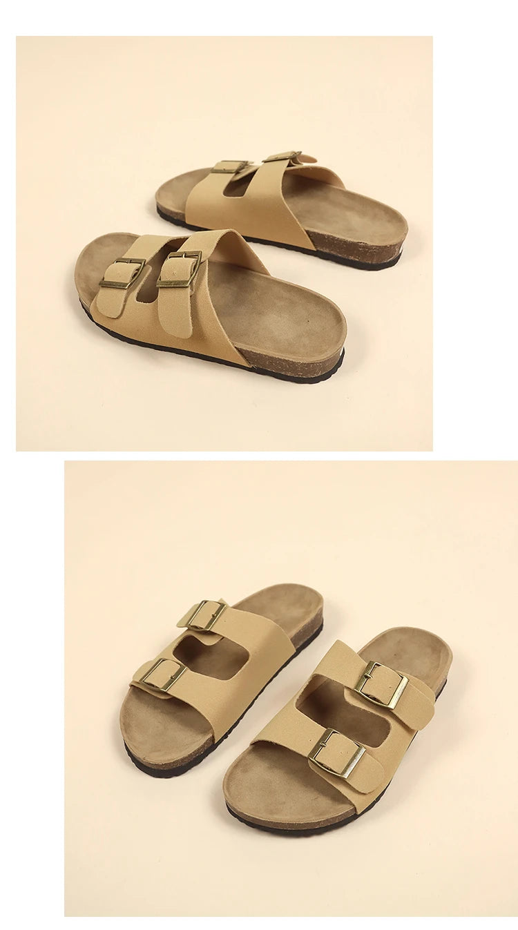 Flat Slippers For Women 2025 New Luxury Men Indoor Bottom Non Slip Cork Slippers Women's Beach Outdoor Home Flip Flops Sandals