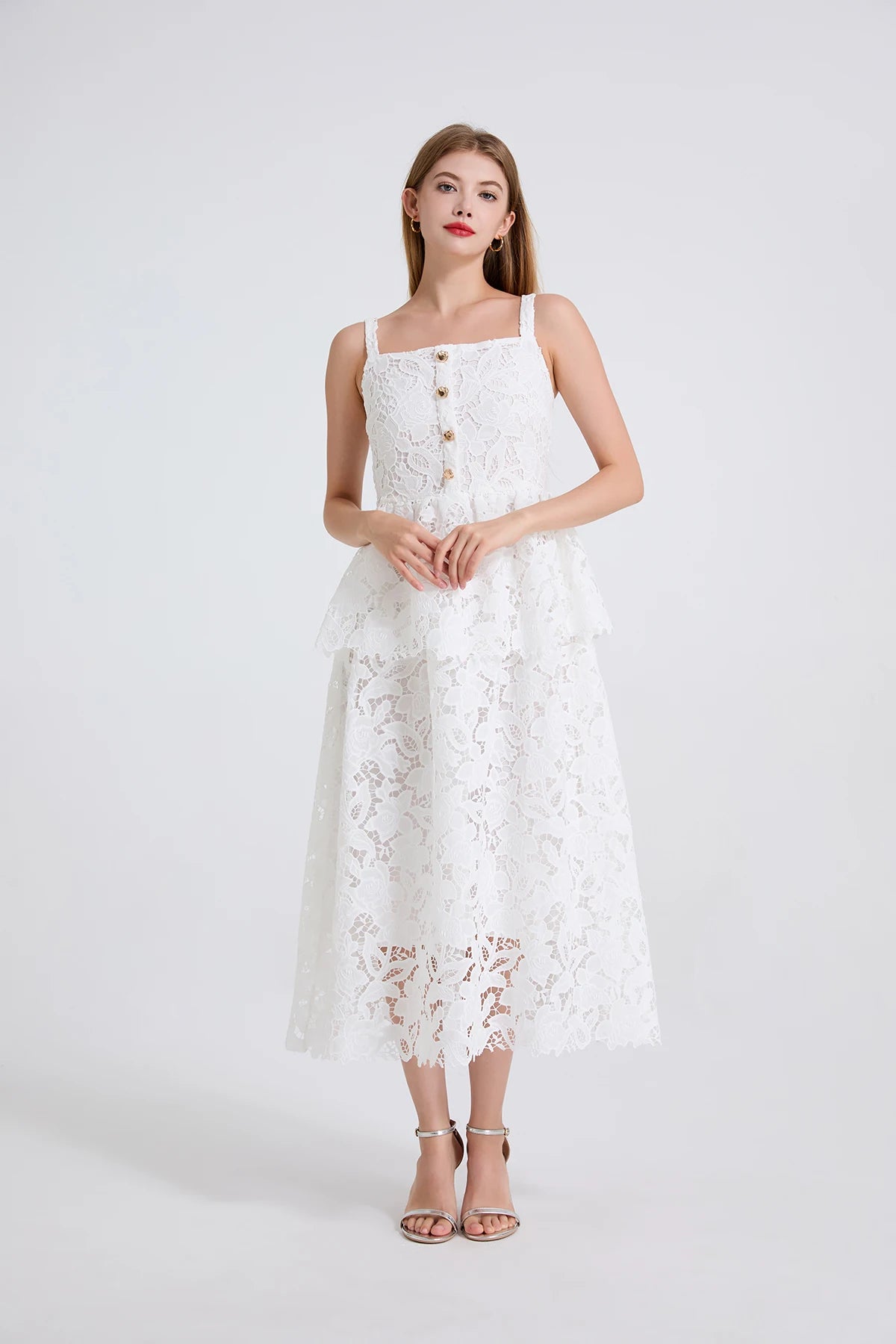 Women's Dress New Flower Embroidery Square Collar Long Dresses for Summer 2025 Backless Sleeveless Midi Dresses Party Dresses