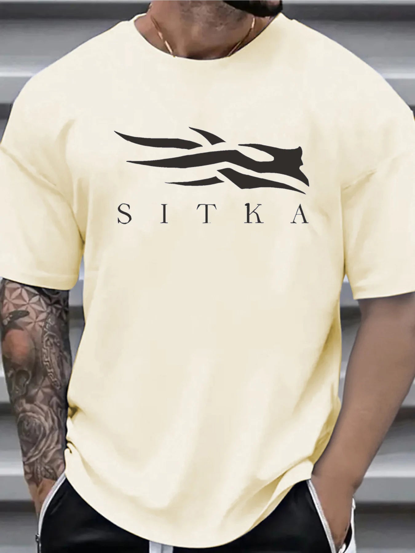Men's summer 100 cotton fashionable casual sports loose SITKA letter pattern printed round neck short sleeved T-shirt top