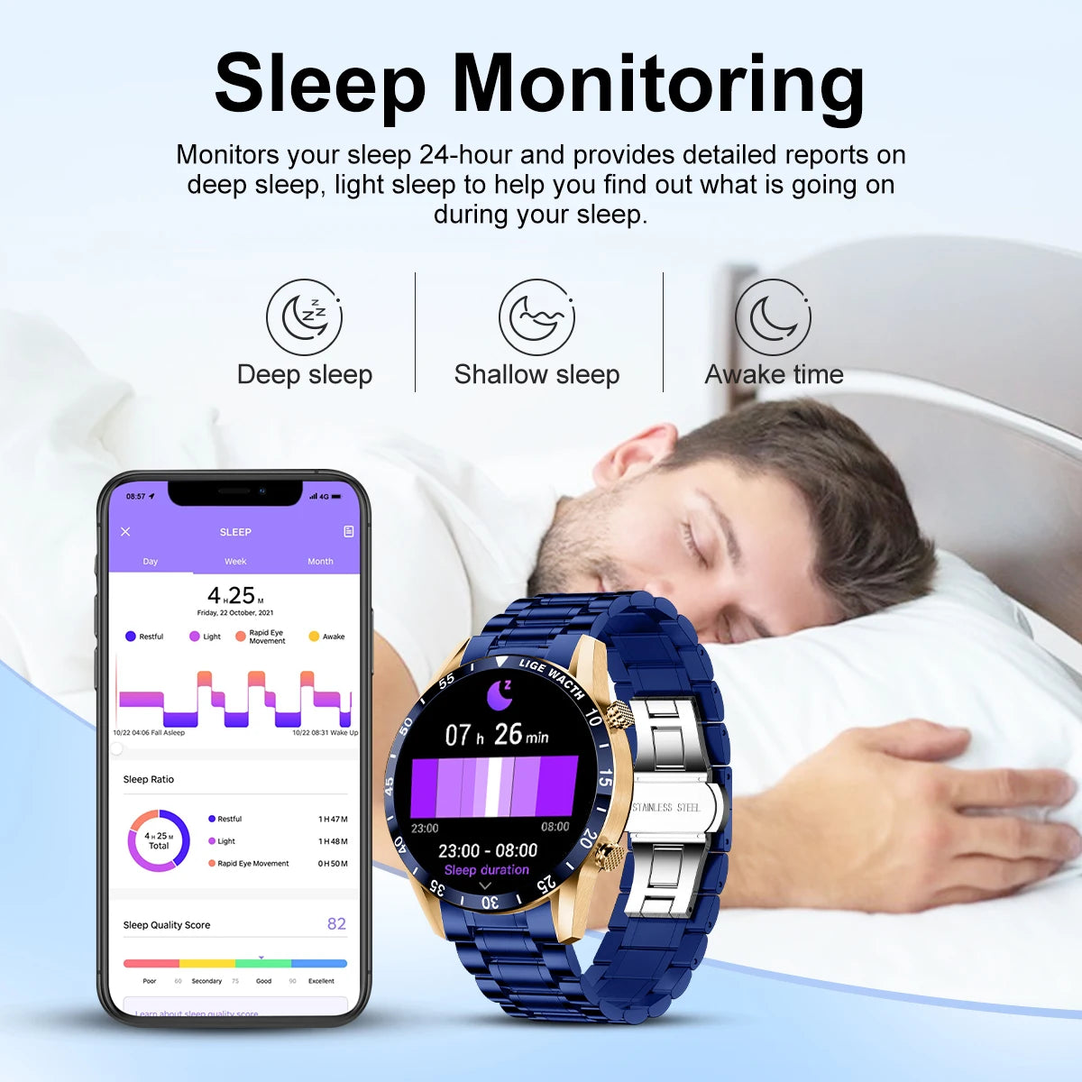 LIGE Original Smart Watch Men 1.39” HD Screen Bluetooth Call Men's Bracelet Heart Rate Blood Pressure Monitor Sports Smartwatch