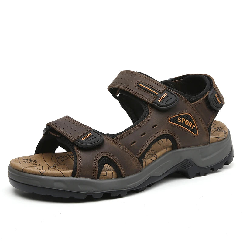 New Fashion Summer Leisure Men Shoes Beach Sandals High Quality Genuine Leather Sandals Soft Large Size Men's Sandals Size 38-48