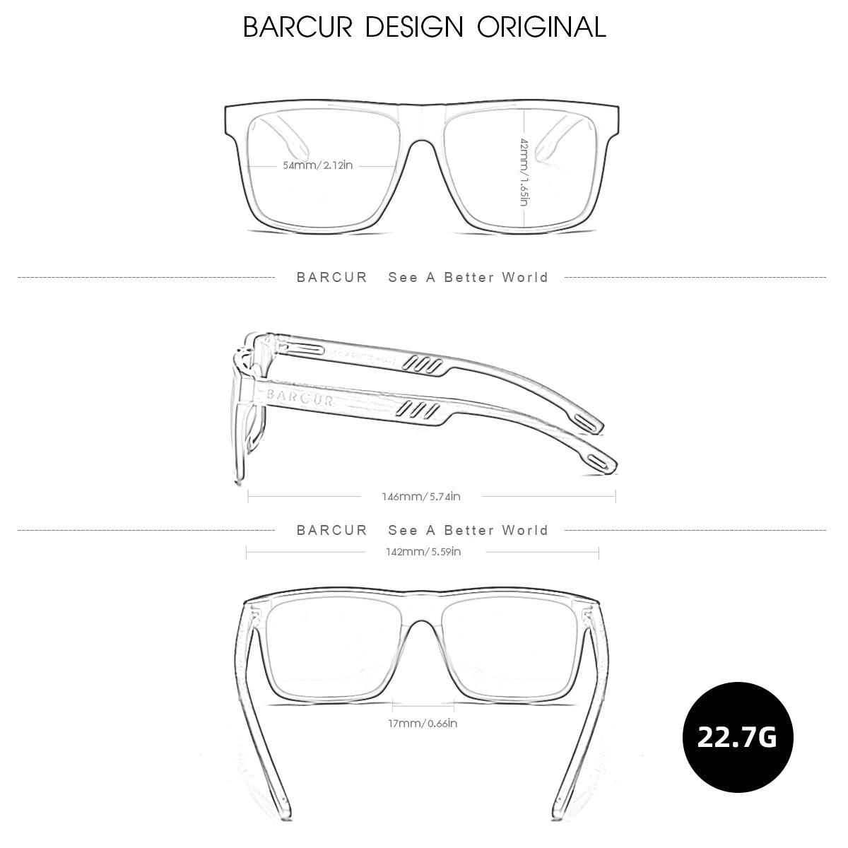 BARCUR Retro Full Frame Square Men's Polarized Sunglasses Imitation Wood Grain Advanced Design UV400 Protective Women Sunglasses