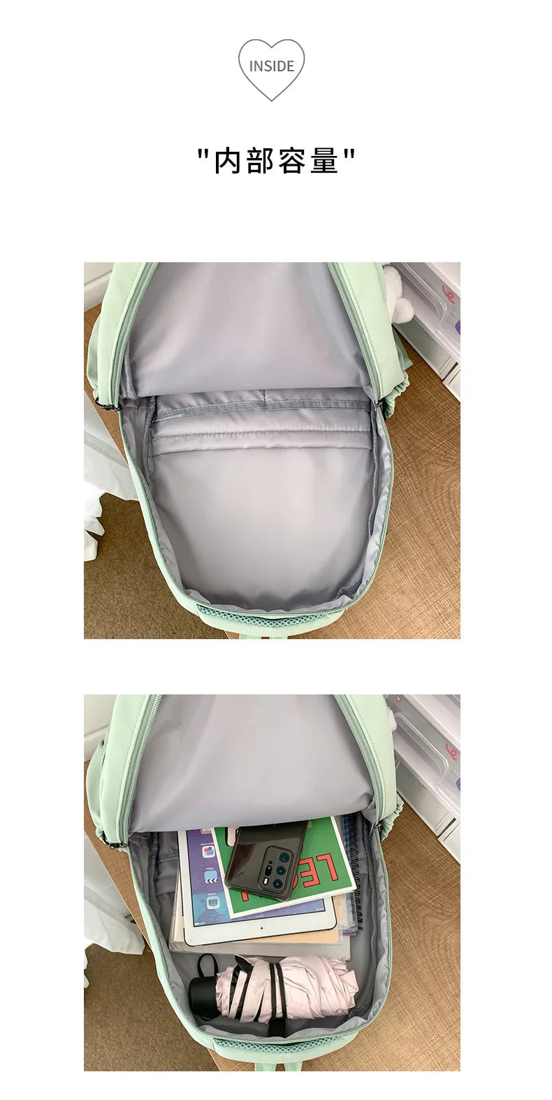 Student Japanese large-capacity backpack Girl simple and versatile backpack Unisex polyester material Doll decoration