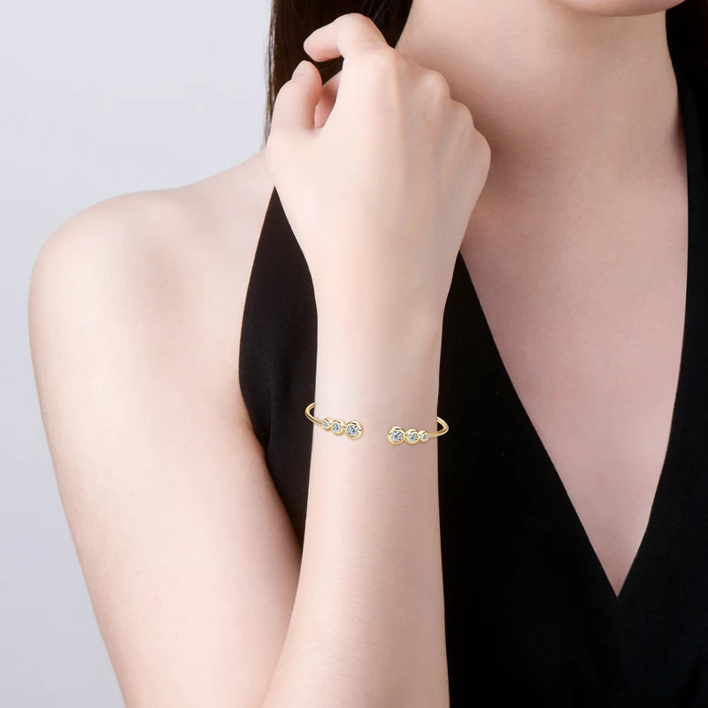 Lnngy Adjustable Cuff Bracelet Original and Pure 925 Sterling Silver Bezel Moissanite Bracelets For Women Opening Wrist Jewelry