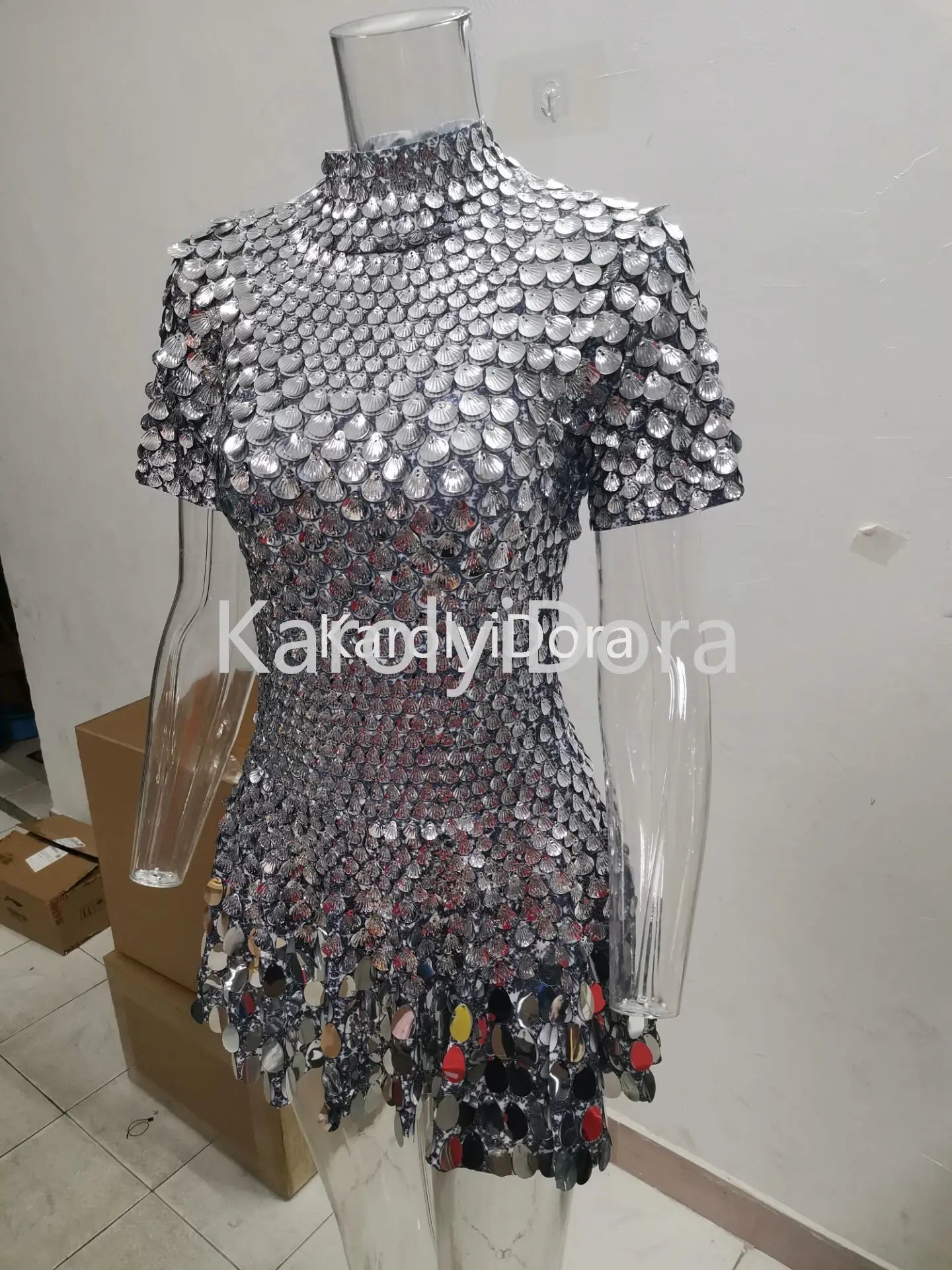 Sexy Black Shell Sequins Mini Dress Nightclub Dance High Quality Performance Clothing Bodysuit Birthday Red Dresses