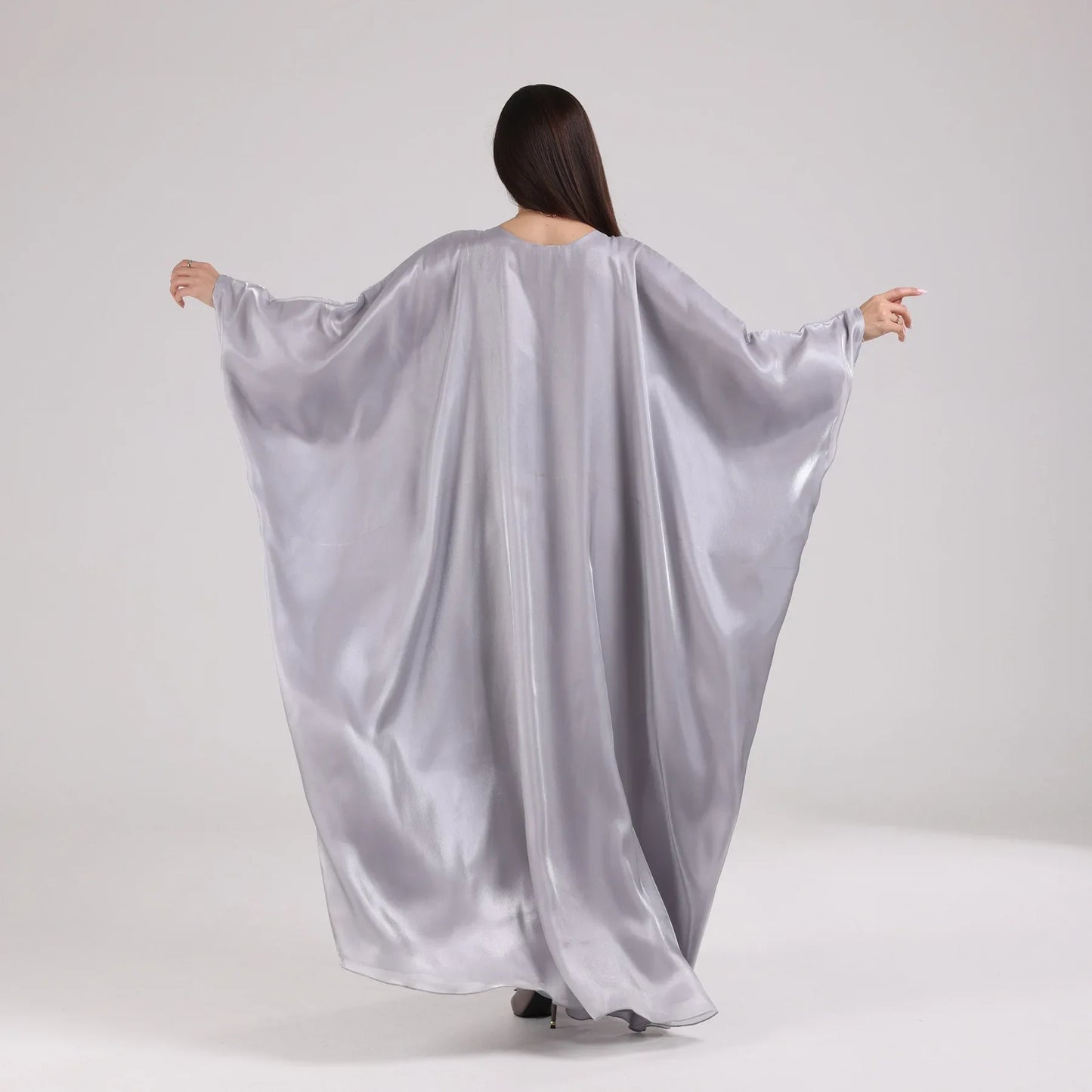 Ramadan Summer Batwing Sleeve Satin Butterfly Abaya Islam Muslim Maxi Dress Kebaya Women Kaftan Robe Musulmane Femme Vestidos