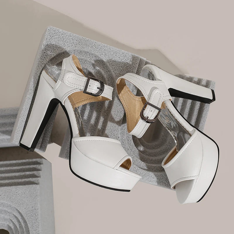 Peep Toe Sandals Women Super High Heels 2025 Big Size 47-50 Leather Platform Summer Walking Shoes