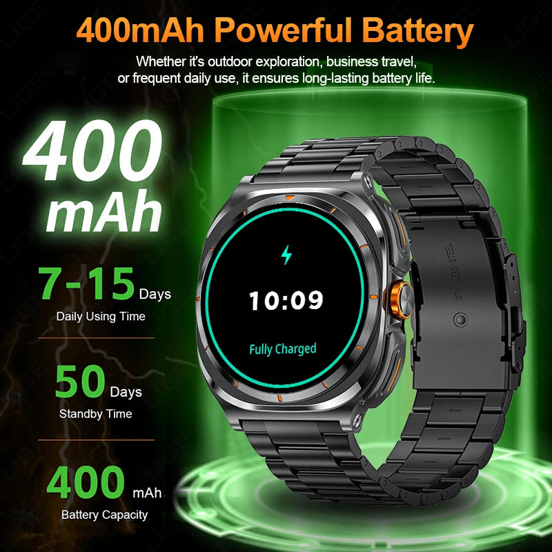 LIGE New Smart Watch With 2 in 1 TWS Wireless Headset Bluetooth Call 1.53" AMOLED Screen 400mAh IP67 Waterproof Sport Smartwatch