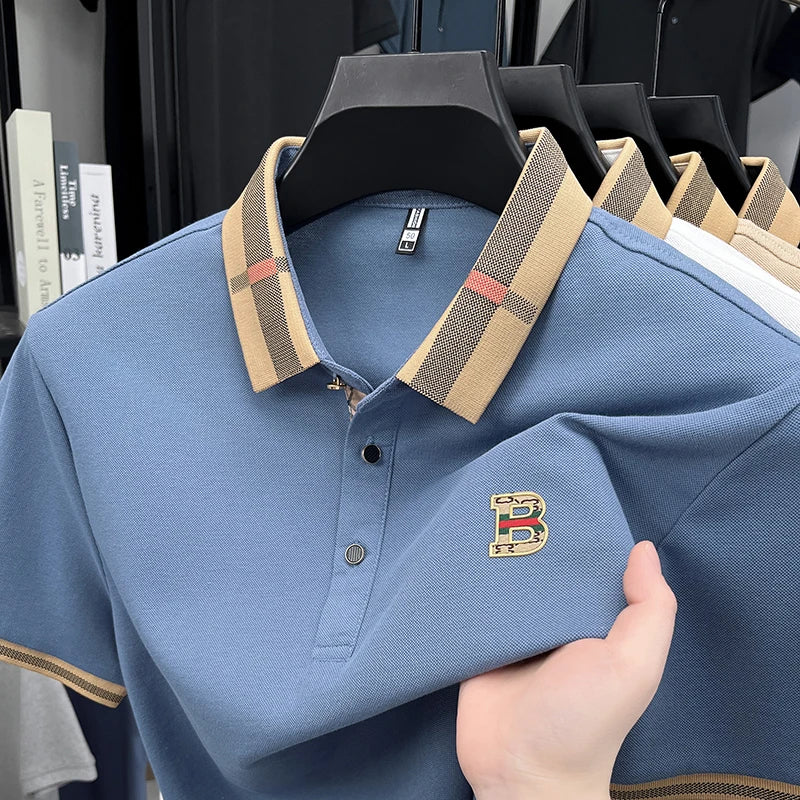 New men's fashionable short sleeved summer designer exquisite craftsmanship embroidery stand collar polo business casual T-shirt