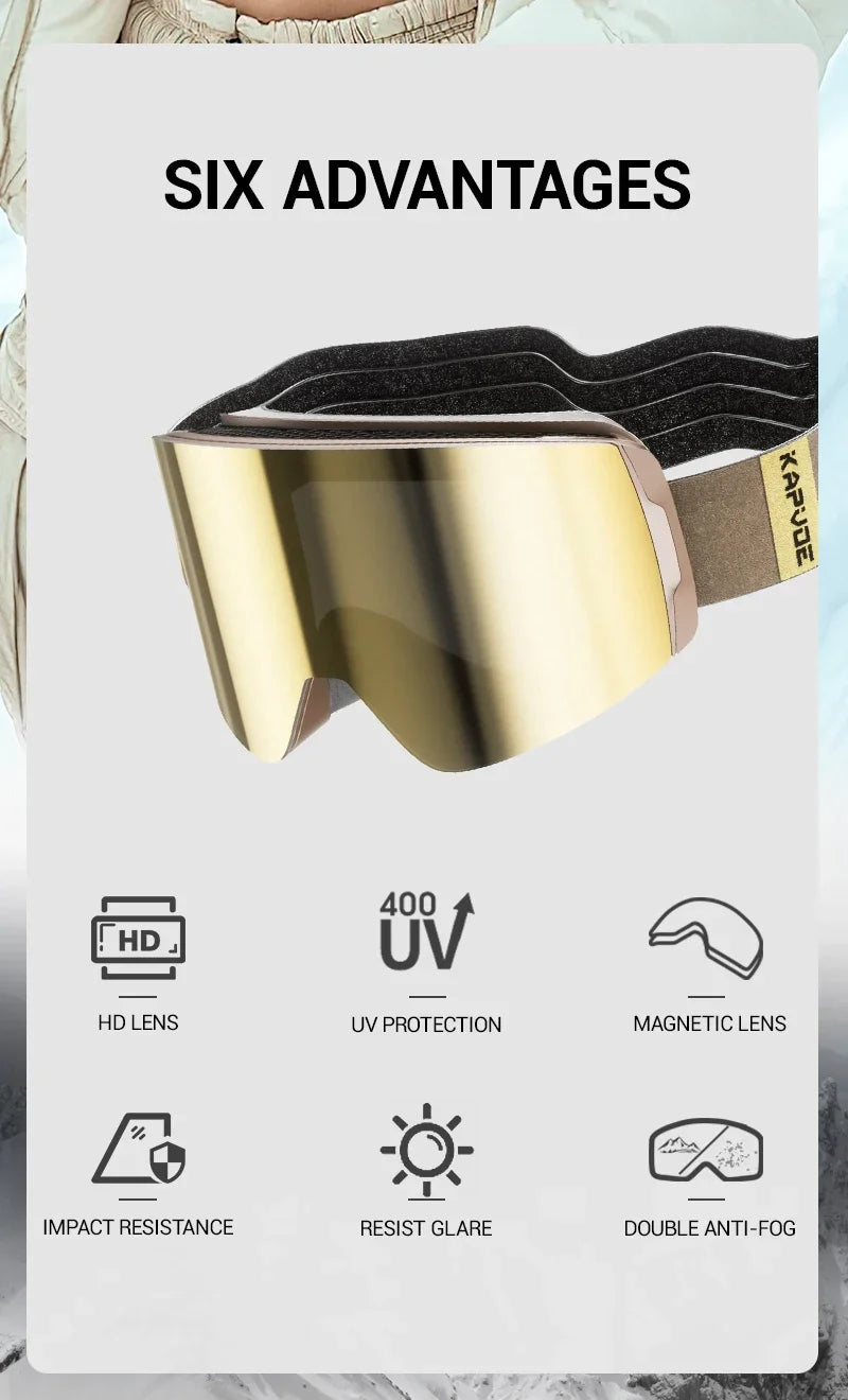 KAPVOE Winter Outdoor Ski Goggles Double Magnet Adsorpt Layers UV400 Anti-fog Coatings Snowmobile Snowboard Skiing Men Women