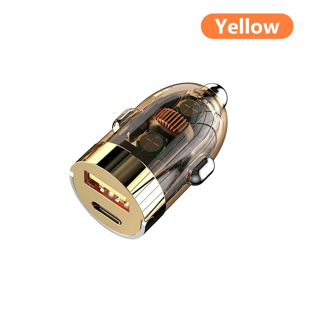 120W Transparent Invisible Pull Ring Car Charger USB Type C Fast Charging QC3.0 PD Phone Charger for iPhone Xiaomi Samsung